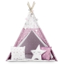 Palapinė Tipi Pink Stars su švieselėmis + 3 pagalvėlės