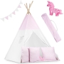 Palapinė Tipi Unicorn su LED lempute, vėliavėlėmis + 3 pagalvėlės