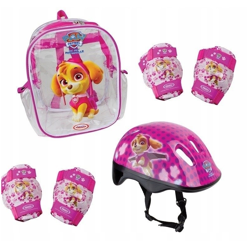 Šalmas, alkūnių ir kelių apsaugos Paw Patrol Pink