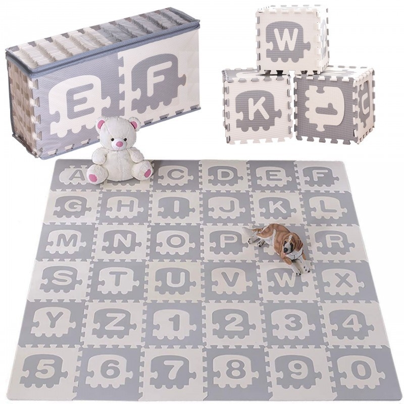 Didelė dėlionė - kilimėlis su raidėmis ir skaičiais Grey-White