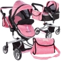 Vežimėlis lėlėms Princess Pink 2in1 su tašyte