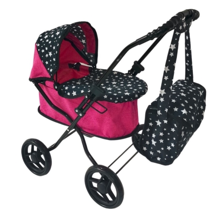 Lopšinis lėlės vežimėlis Dotty Black su tašyte
