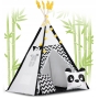 Palapinė Tipi Panda su girlianda, švieselėmis + 2 pagalvėlės