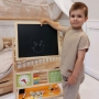 Medinė dvipusė piešimo lenta su laikrodžiu ir skaitliukais