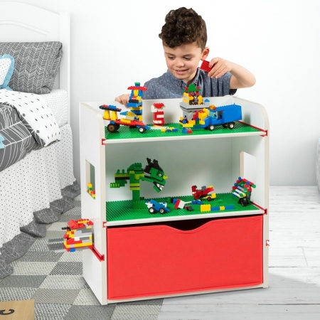 Lego žaislų lentyna kaladėlėms su stalčiumi