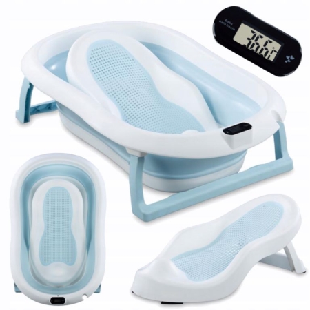 Sulankstoma kūdikio vonelė su termometru ir silikoniniu gultuku BATH&CARE