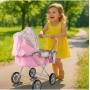 Lopšinis sulankstomas lėlės vežimėlis Pink Flowers su tašyte