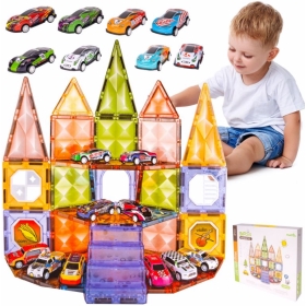 Magnetinės kaladėlės su automobiliukais, 62 detalės