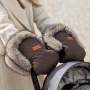 Šiltos žieminės pirštinės vežimėliui su kailiuku PETITE&MARS Furry Rich Brown